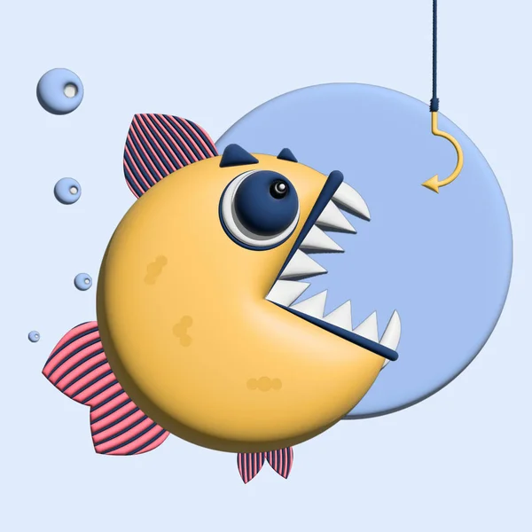 Peixe Está Olhando Gancho Peixe Sem Isca Fundo Subaquático Escuro — Vetor de Stock