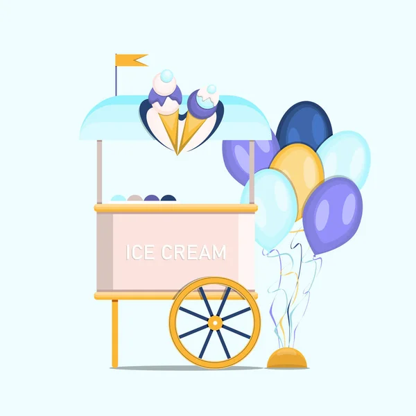 Ice Cream Car Sweet Frozen Food Kiosk Tienda Verano Con — Vector de stock