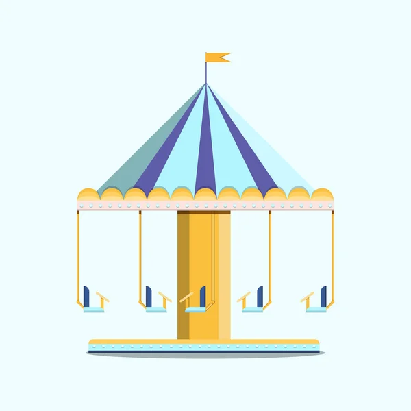 Carousels Amusement Park Flat Vector Illustration — Stock Vector