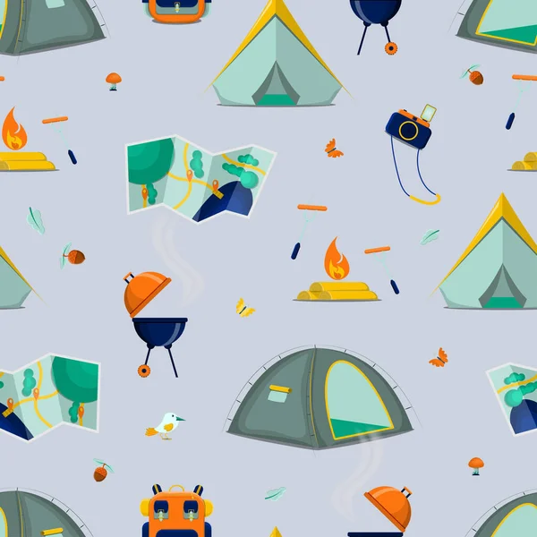 Pattern Camping Elements Flat Vector Illustration — Wektor stockowy