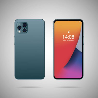 Akıllı telefonmuş. Ön ve arka görünüm vektör çizimi.