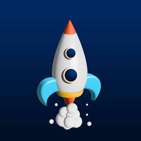 3d spaceship rocket icon. Startup, space, business concept.