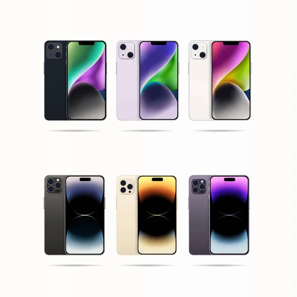 Akıllı telefonlar. Ön ve arka görünüm çizimleri. 