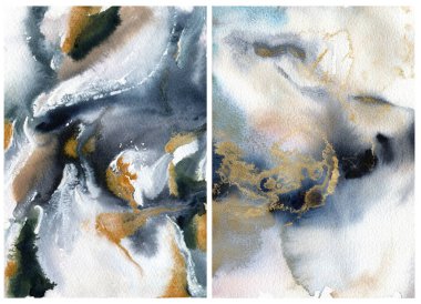 Mavi, altın ve beyaz noktaların suluboya Noel soyut dokusu. El yapımı kış denizi ya da okyanus arka planı. Tasarım, yazdırma veya arkaplan için Sucul illüstrasyonu.