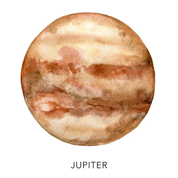 Watercolor abstract red Jupiter planet. Hand painted satellite isolated on white background. Minimalistic space illustration for design, print, fabric or background. — Stock Photo, Image