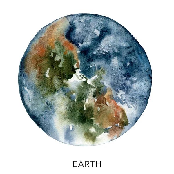 Watercolor abstract Earth. Hand painted blue planet isolated on white background. Minimalistic space illustration for design, print, fabric or background. — Stock Photo, Image