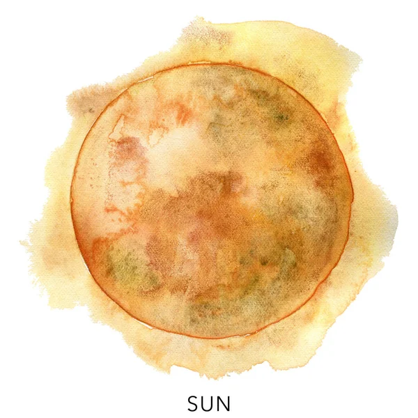 水の色抽象的な黄色の太陽。白地に描かれた手描きの星。デザイン、プリント、ファブリックまたは背景のための最小限のスペースイラスト. — ストック写真