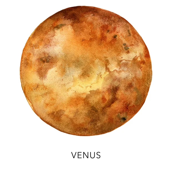 水色の抽象的な金星惑星。白い背景に隔離された手描きの衛星。デザイン、プリント、ファブリックまたは背景のための最小限のスペースイラスト. — ストック写真