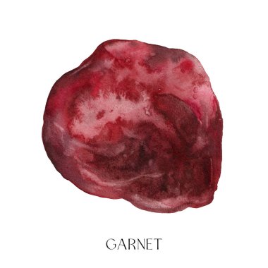 Suluboya soyut yakut taş. Beyaz arka planda izole edilmiş el yapımı mücevher taşı. Tasarım, baskı, kumaş veya arkaplan için minimalist illüstrasyon.