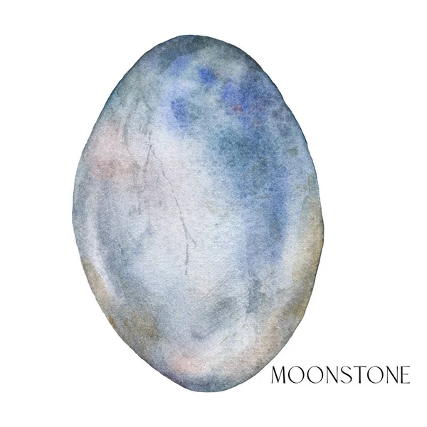 Akvarell abstrakt månsten. Handmålade juvel sten isolerad på vit bakgrund. Minimalistisk illustration för design, tryck, tyg eller bakgrund. — Stockfoto
