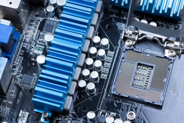 Anakart yakın plan. Bilgisayar için detaylar.