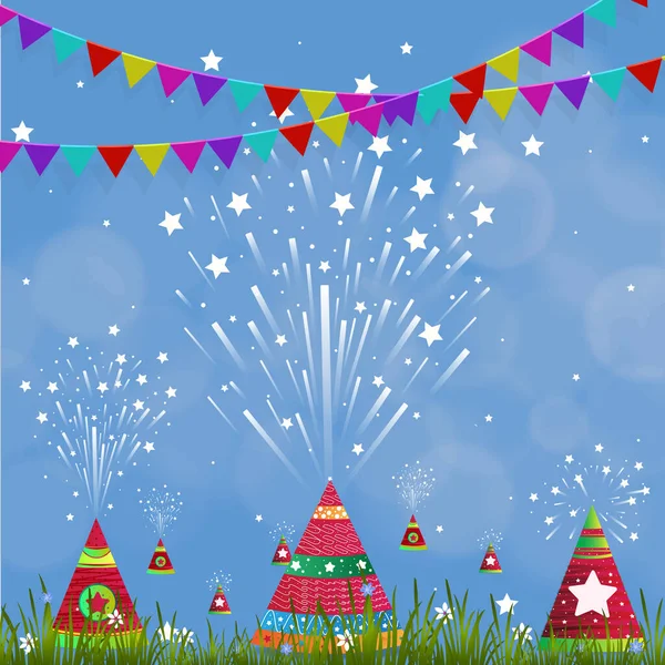 Ilustración Vectorial Del Diseño Fondo Petardos Diwali Llamas Happy Diwali — Vector de stock