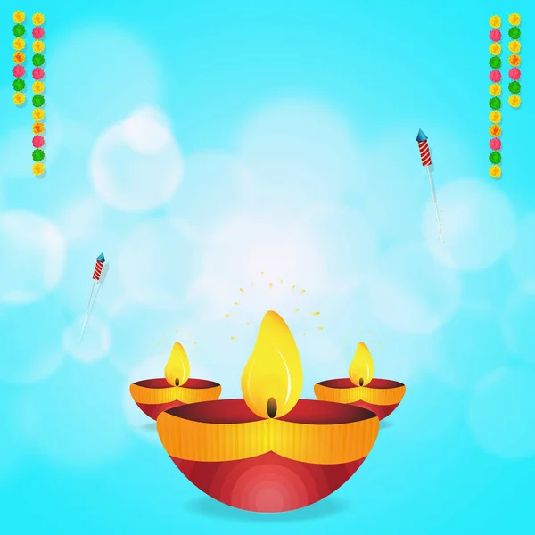 点亮的油灯和烟花在模糊的Bokeh背景上的图解 以庆祝Diwali节 并为您的文字留出空间 — 图库矢量图片