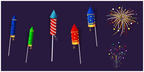 Vector Illustratie Van Een Kleurrijke Vuurwerk Set Raket Vakantie Plezier — Stockvector