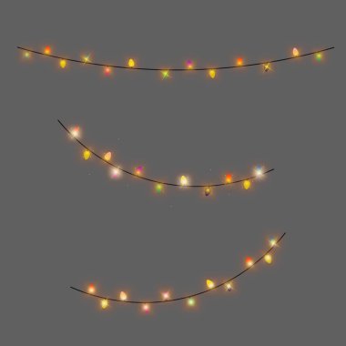 Noel ampulleri tasarım elementlerini izole etti. Xmas Tatil tebrik kartı tasarımı için parlayan ışıklar.