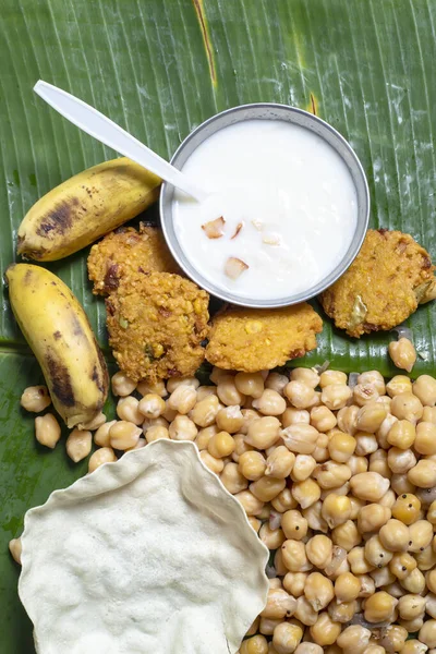 Traditionnel Sud Asiatique Indien Festivals Feuille Banane Est Servi Avec — Photo