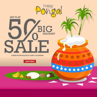 Güney Hindistan Festivali Pongal% 50 İndirim Teklif Satış Arkaplanı