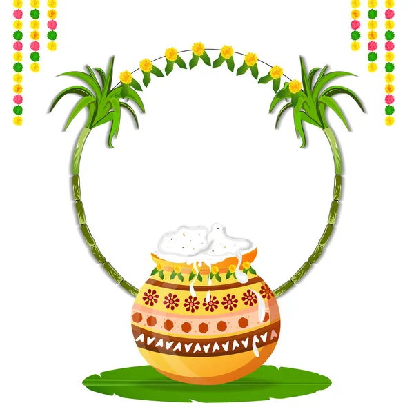 Feliz Fiesta Pongal Fiesta Cosecha Del Sur India Saludo Fondo — Vector de stock