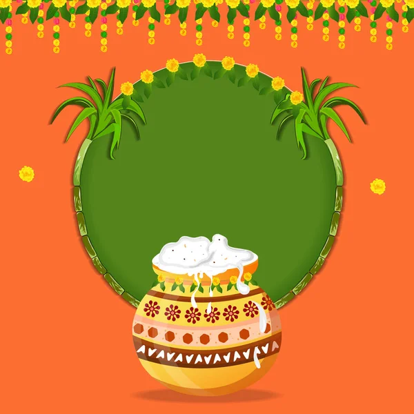 Happy Pongal Holiday Harvest Festival South India Üdvözlő Háttér — Stock Vector