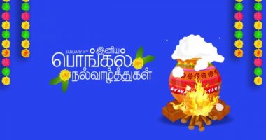 Mutlu Pongal festivalleri. Mavi Ekran Alfa Kanalı ve Mutlu Pongal ile animasyon Tamilce metni çevir. 4k
