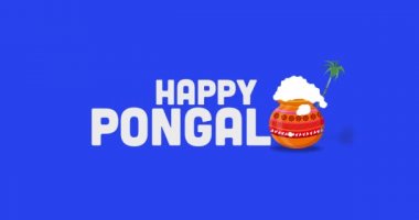 Mavi ekranda Mutlu Pongal metin canlandırması