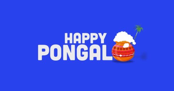 Happy Pongal Text Animation Blue Screen — стоковое видео