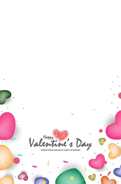 Happy Valentine Day Colorful Hearts Confetti White Backgrounds — Vettoriale Stock