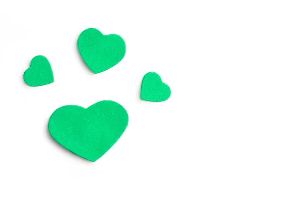 Валентинів День Окремі Зелені Серця Білому Тлі — стокове фото