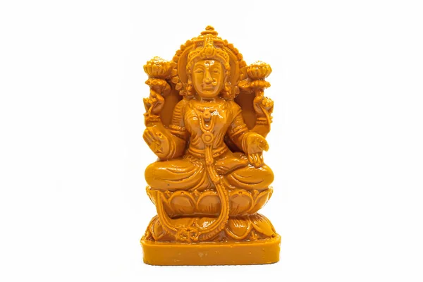 Statue Mahalakshmi Carved Wood Isolated White Background — Stock Photo, Image