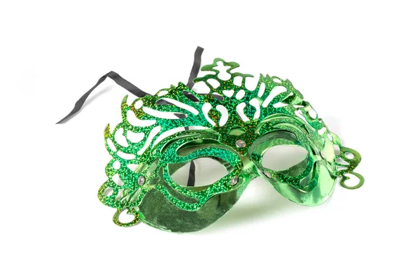 Groene Carnaval Masker Geïsoleerd Witte Achtergrond — Stockfoto