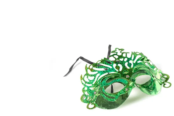 Zelená Karneval Maska Izolované Bílém Pozadí — Stock fotografie