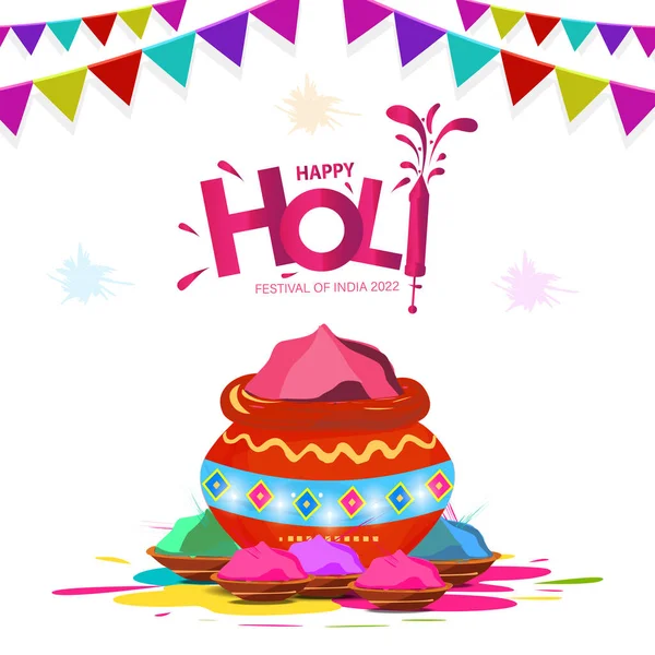 Happy Holi Indiase Hindoe Feestelijke Kleuren Groeten Witte Achtergronden — Stockvector