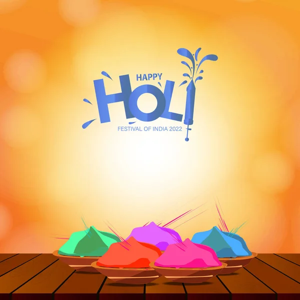 Happy Holi Indian Color Festival Greetings Bokeh Effect Colorful Blue — Stock Vector