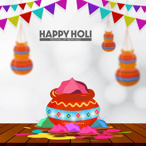 Happy Holi Indian Color Festival Greetings Bokeh Effect Colorful Blue — Stock Vector