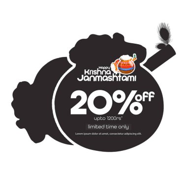 Krishna Janmashtami festivali kutlamaları için% 20 indirimli sınırlı satış pankartı tasarımı. pot.