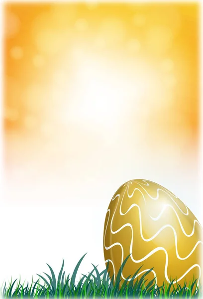 Grandes Huevos Pascua Dorados Hierba Sobre Fondo Bokeh Amarillo Claro —  Fotos de Stock