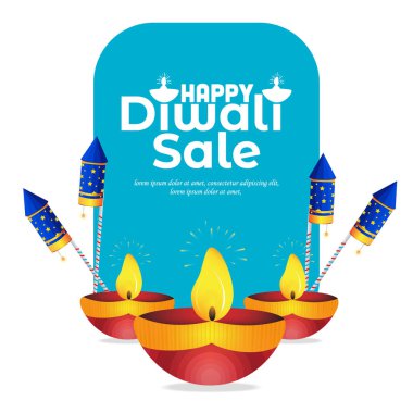 Diya Oil Lambası ve Firecracker Rocket Diwali elementleri, Diwali SALE, Diwali Special.