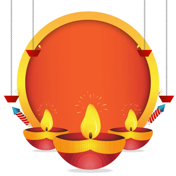Happy Diwali Greeting Illustration Burning Diya Festival Lights Diwali Holiday — Stock Vector