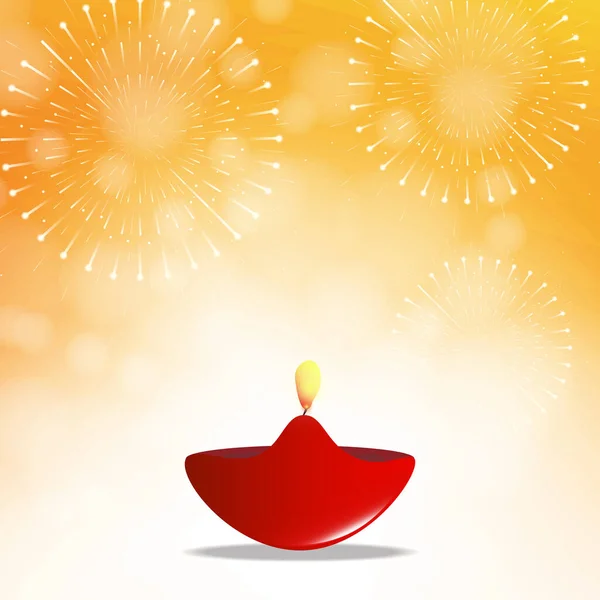Happy Diwali Diya Olielamp Met Crackers Gele Bokeh Achtergrond Illustratie — Stockvector