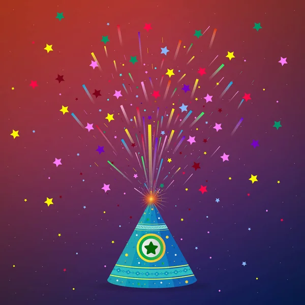 Gelukkig Diwali Diwali Vuurwerk Bloempot Met Barstende Sterren Diwali Festival — Stockvector