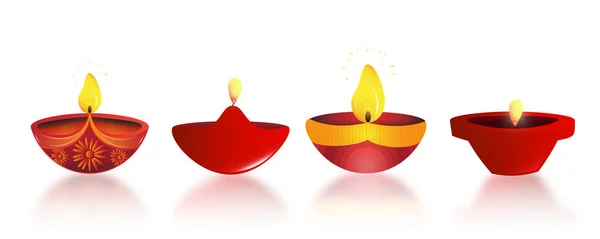 Diwali Diya Indiase Olielamp Collectie Witte Achtergrond Indiaas Lichtfestival — Stockvector