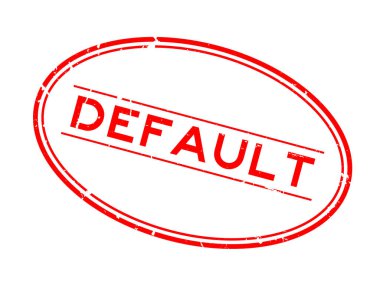 Grunge kırmızı öntanımlı sözcüğü oval lastik mühür beyaz arka planda