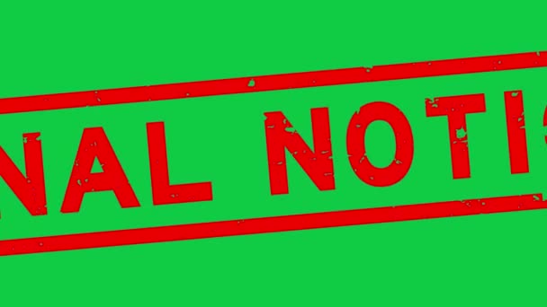 グランジレッド最終通知単語角ゴムシールスタンプズーム上の緑の背景 — ストック動画