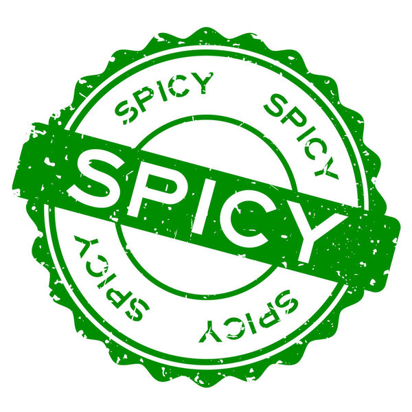 Зеленое пряное слово круглая резиновая печать на белом фоне