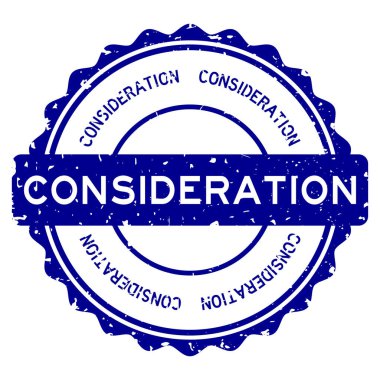 Grunge blue think word round rubber seal stamp on white background