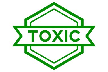 Beyaz arkaplanda yeşil renkli toksik sözcüğüyle klasik altıgen etiket pankartı