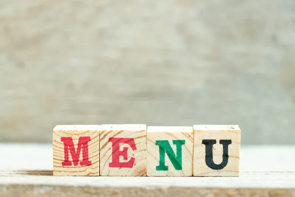 Alphabet Buchstabenblock Wortmenü Auf Holz Hintergrund — Stockfoto