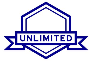 Beyaz arkaplanda limitsiz mavi renkli sözcüklerle klasik altıgen etiket pankartı