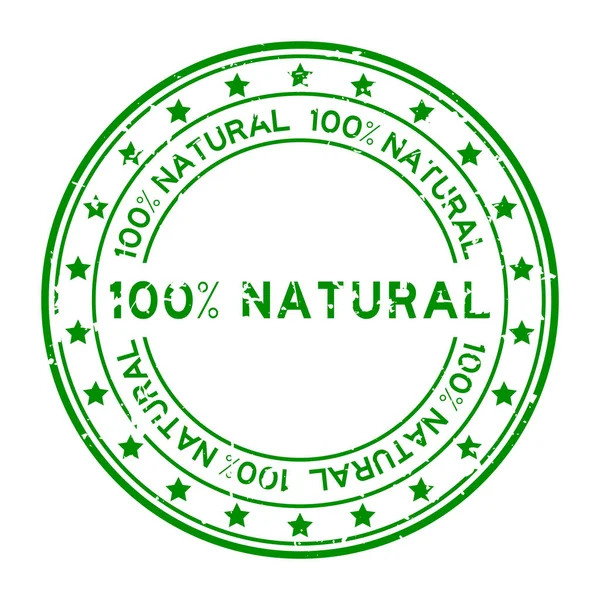 Grunge Green 100 Percent Natural Word Rubber Seal Stamp White — Stock Vector
