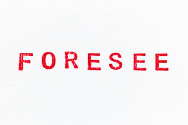 Beyaz kağıt arka planda öngörülen kelime ile kırmızı renkli mürekkep damgası